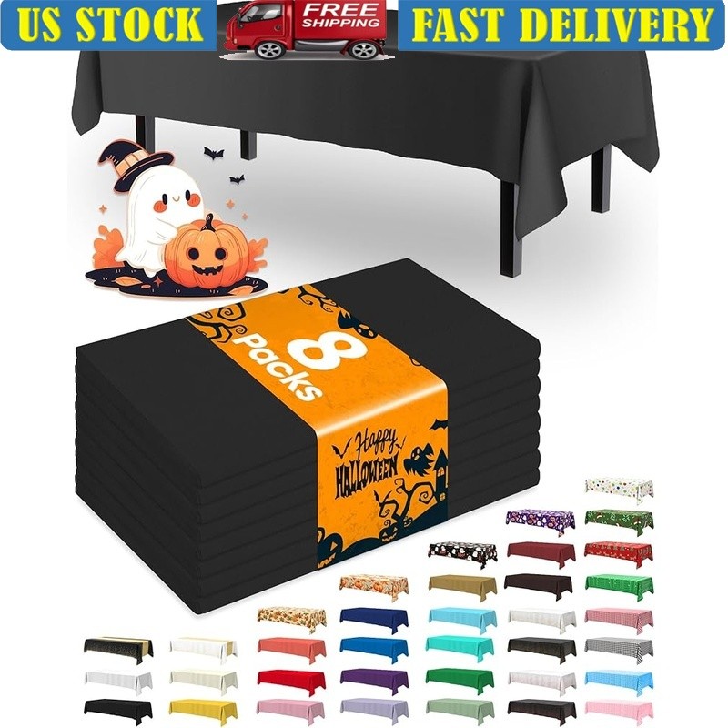 Disposable Tablecloths Waterproof Sturdy Rectangular Covers 8 Pack Event Use