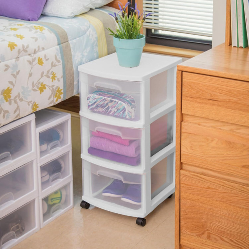 2-Pack Rolling 3-Drawer Plastic Storage Organizer Cart - White Closet Solution