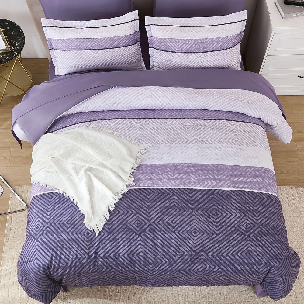 Drucon Queen 7-Piece Boho Striped Comforter Set - Soft Microfiber Bedding