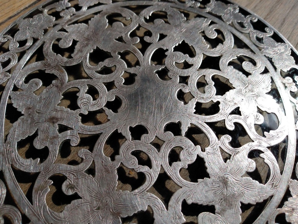 Vintage Webster Co EPCA Filigree Silver Plate Glass Champagne Wine Tea Coaster