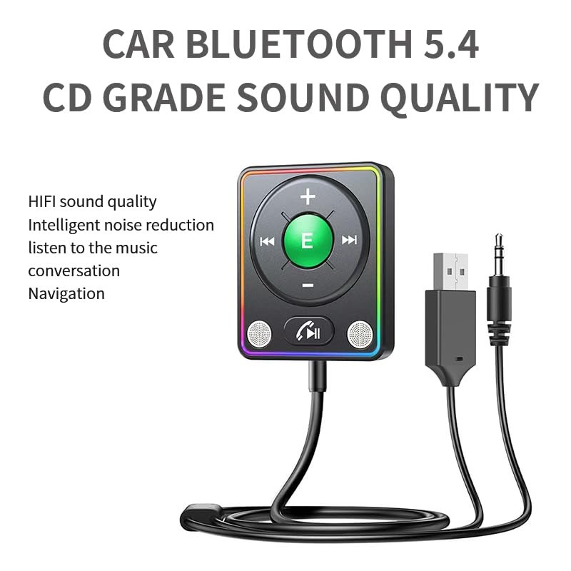 Bluetooth 5.4 AUX Car Adapter,[Dual Connection & Mic Noise Green