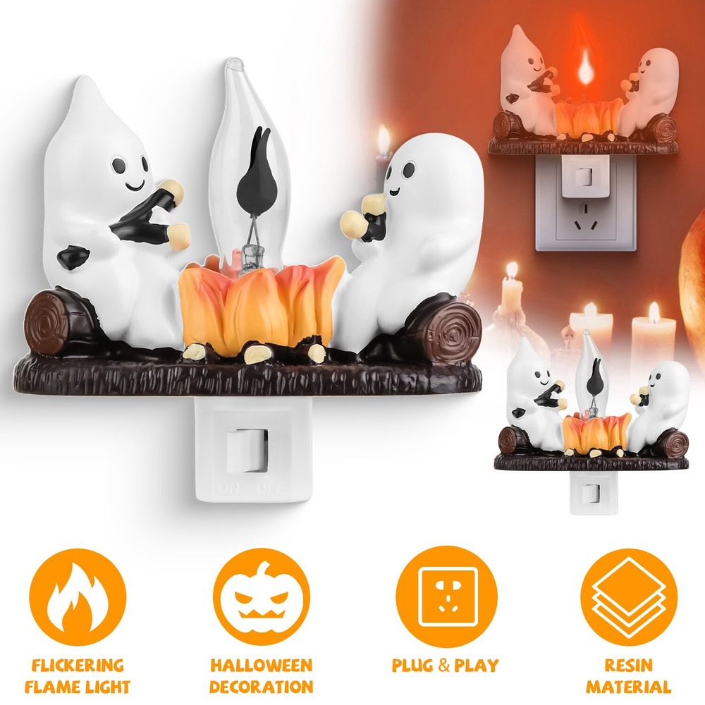 2Pcs Halloween Lights Ghost Campfire Flickering Flame Night Light Nightlight New