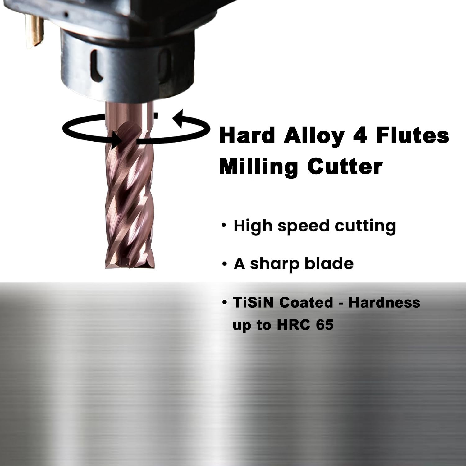 1/16" 4 Flute TiSiN Coated Carbide End Mill for Aluminum, Steel, Plastic