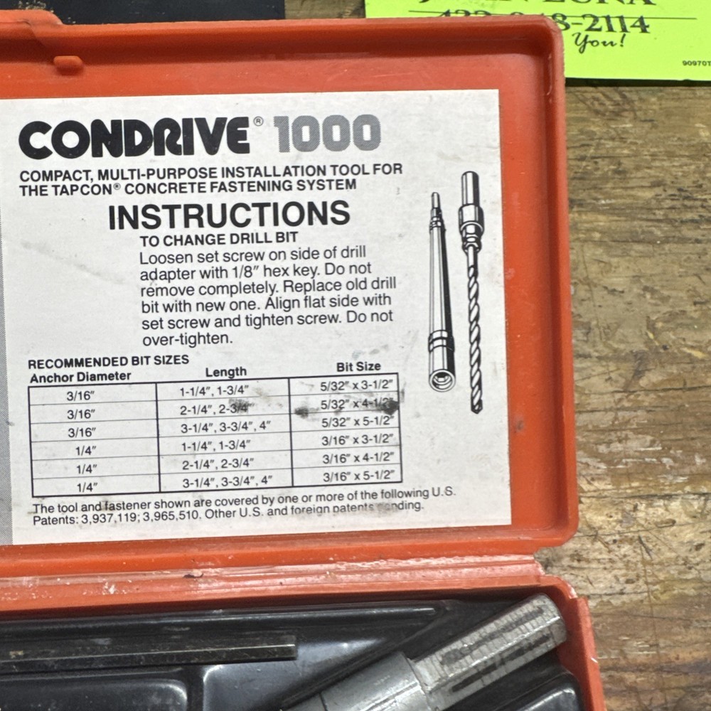 ITW Ramset Tapcon Concrete Anchoring System Condrive 1000