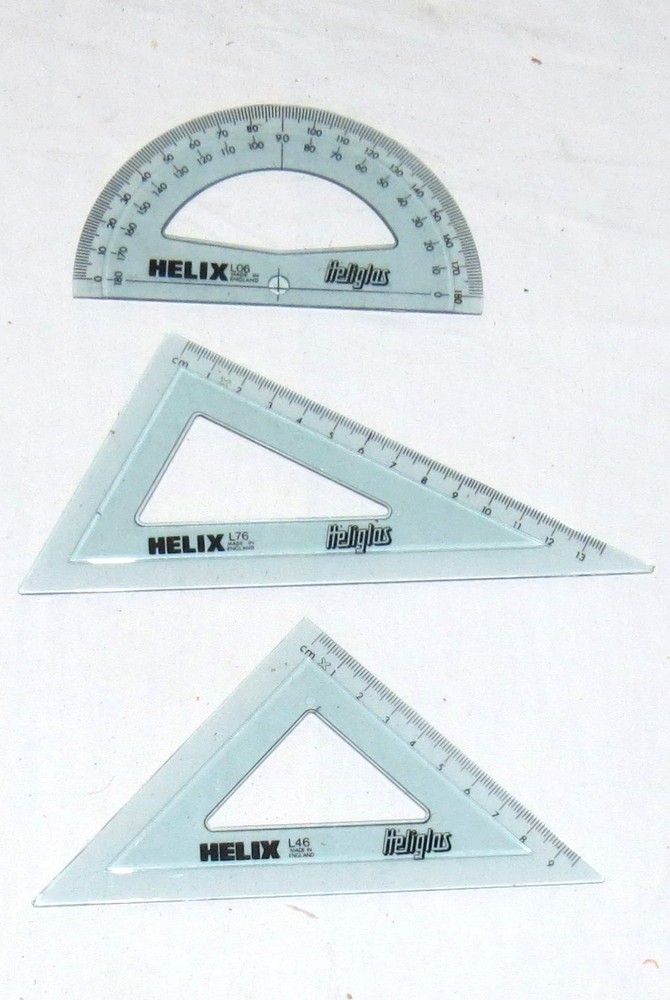 Helix Heliglas Medium Geometry Plastics Set: 4 Pieces: Ruler, Compass, Triangles