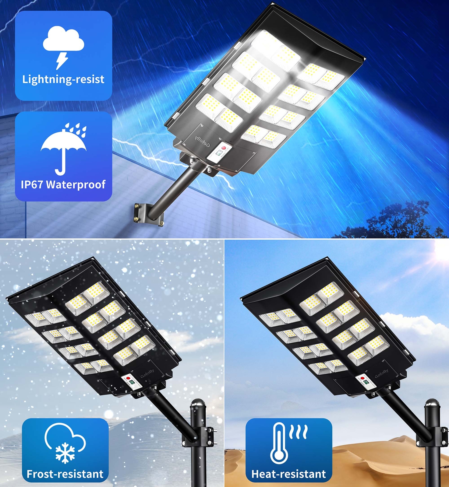 Gefolly Solar Street Lights Motion Sensor Lamp Commercial Dusk To Dawn Road Lamp