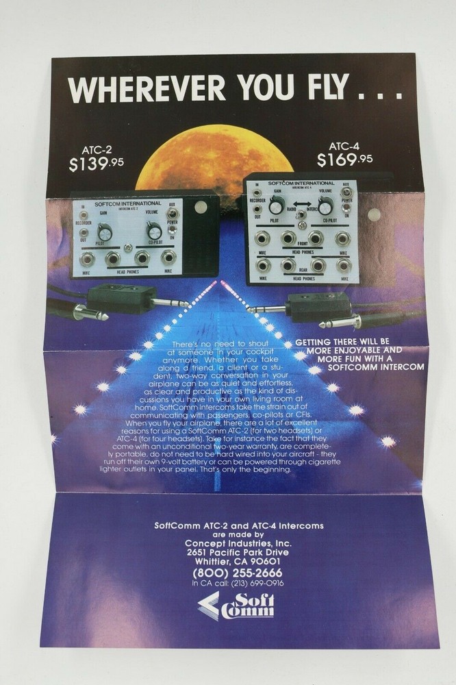 Vintage Brochure For Soft Comm Atc-2 & Atc-4 Intercoms -Pilot Ephemera