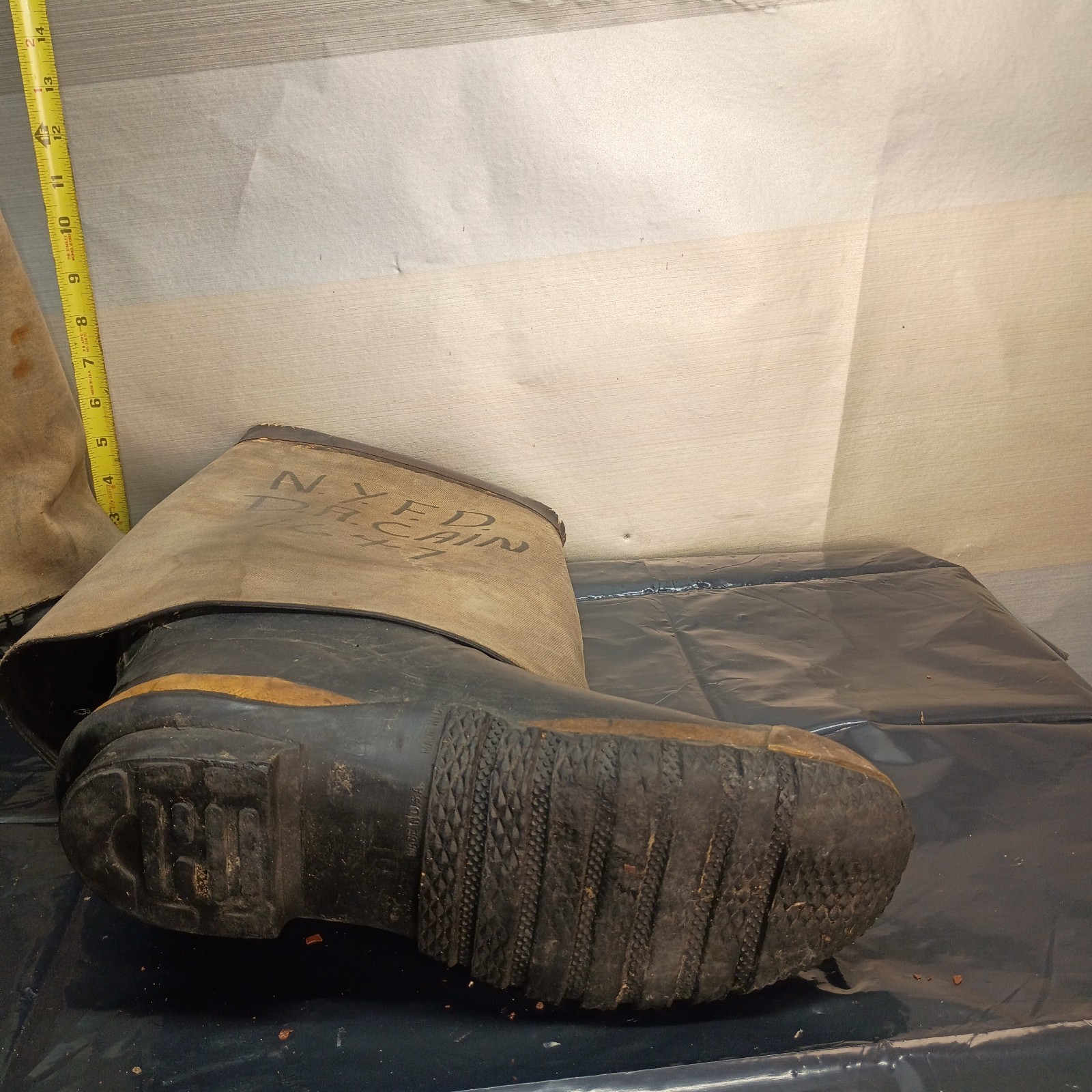 Vintage NYFD Firefighter Bunker Boots Size 10 Turnout Rubber Canvas USA D.A....