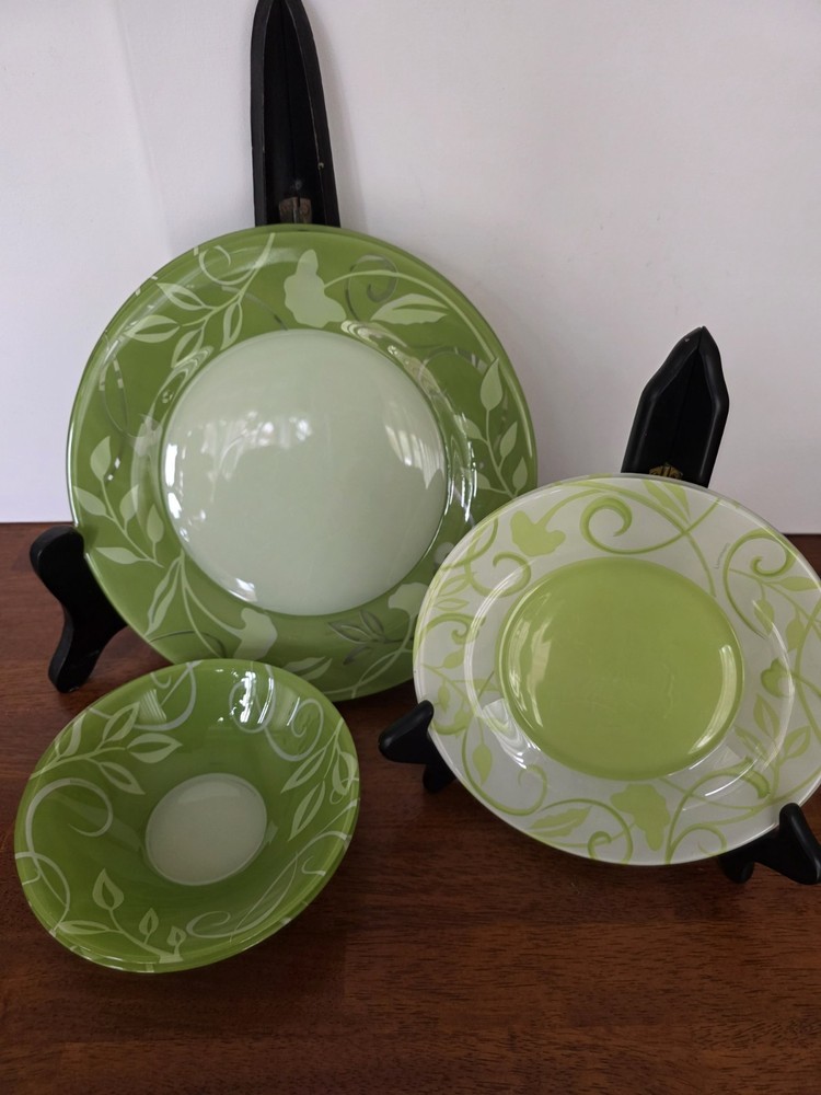 Luminarc Green Leaf Pattern Glass Dinnerware Set - 6-Piece