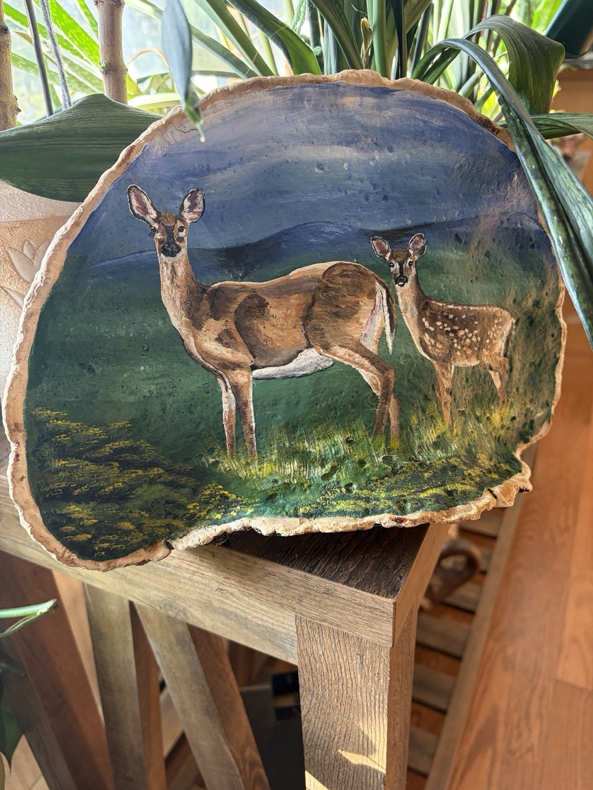 Tree Mushroom, Acrylic Painting, Doe, Fawn, Deer