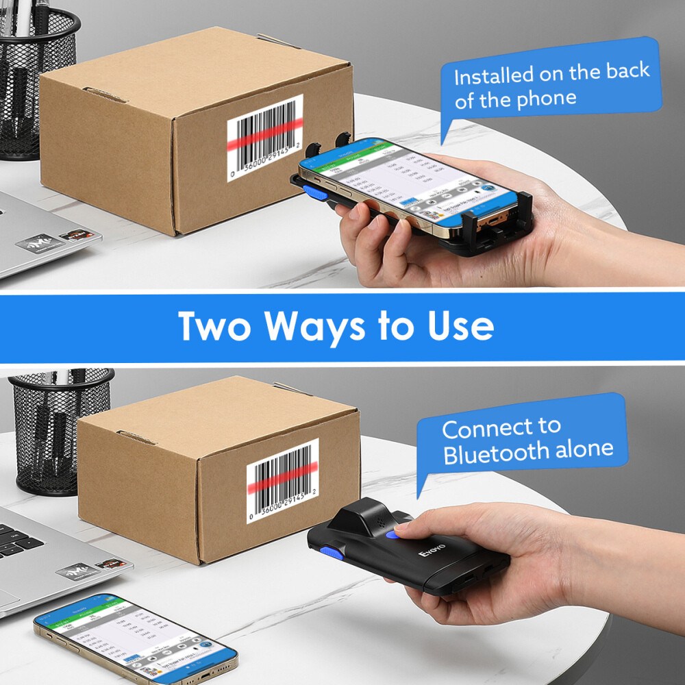 2D QR Wireless Bluetooth Barcode Scanner,Phone Back Clip for iPhone,Android, iOS