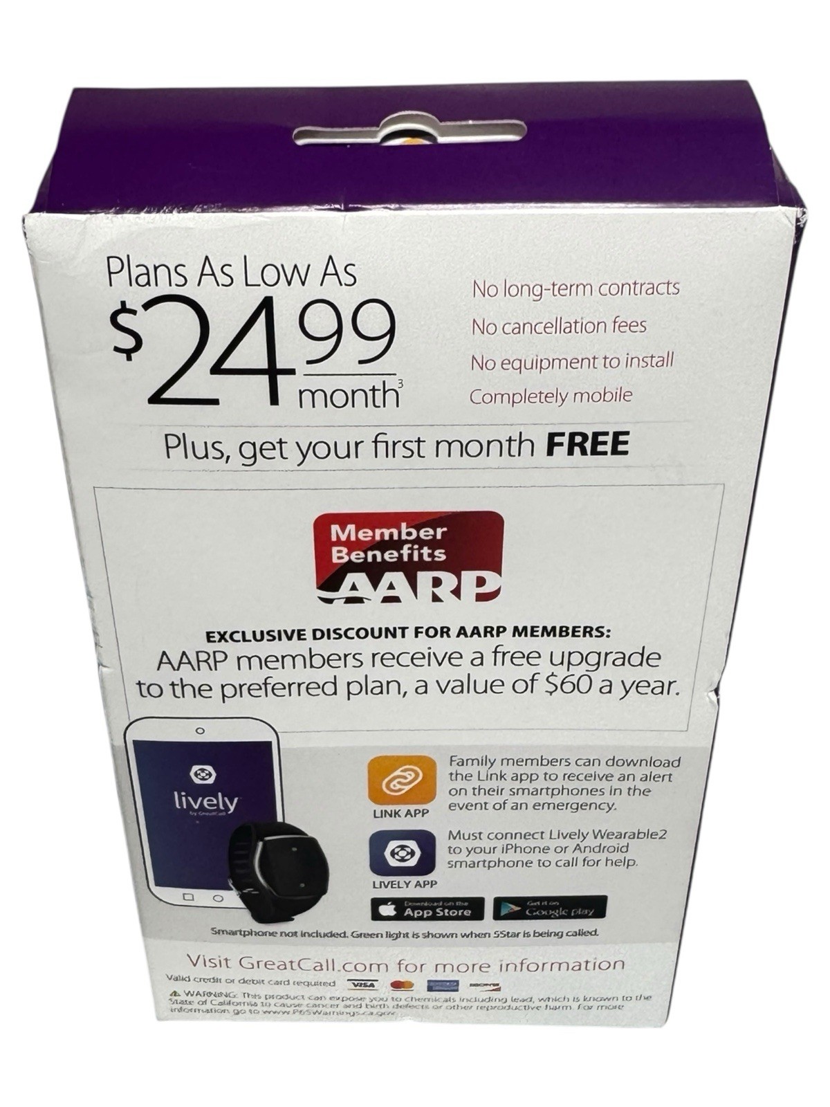 Lively - Lively Wearable2 Mobile Medical Alert Plus Step Tracker Black New