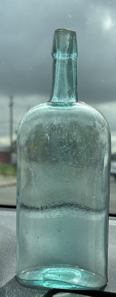 9” Nice Antique Aqua Blue Flask Bottle