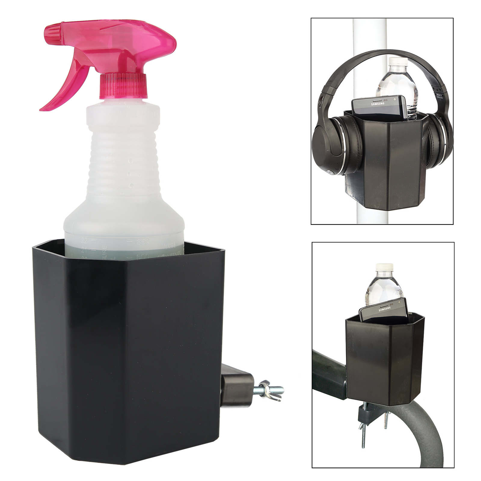 Gym Cardio Caddy - Holds Spray Bottles for Cleaners, Drinks, Keys, and More