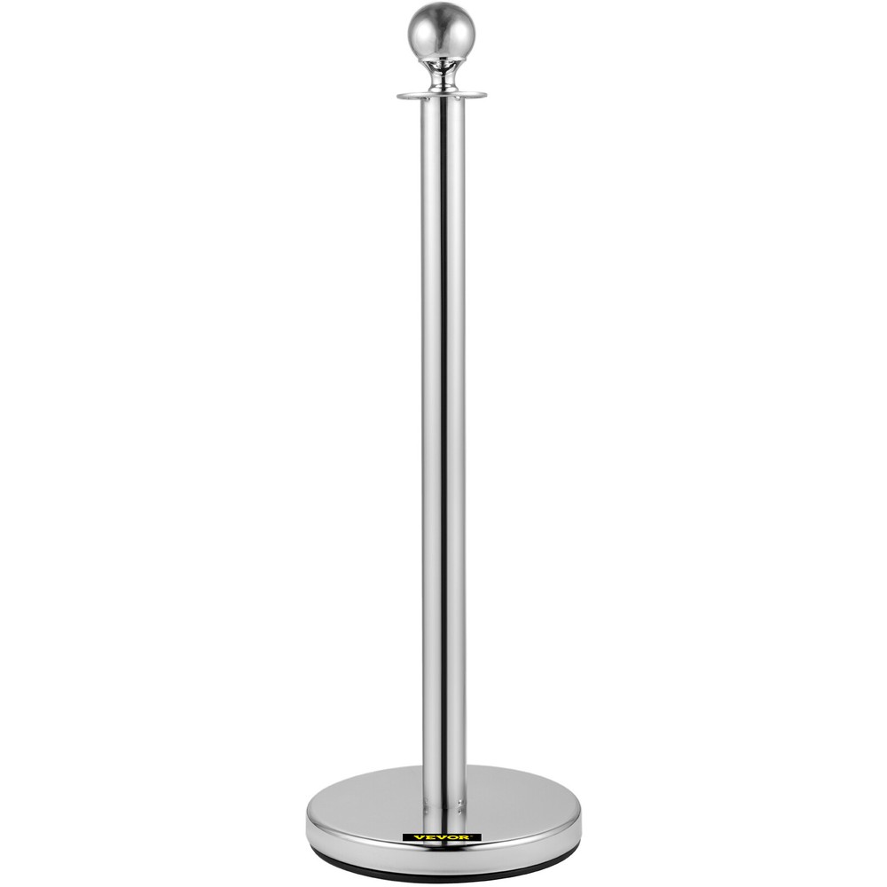4PCS Stanchion Posts Silver Queue Pole with 3 Velvet Ropes Crowd Control Barrier