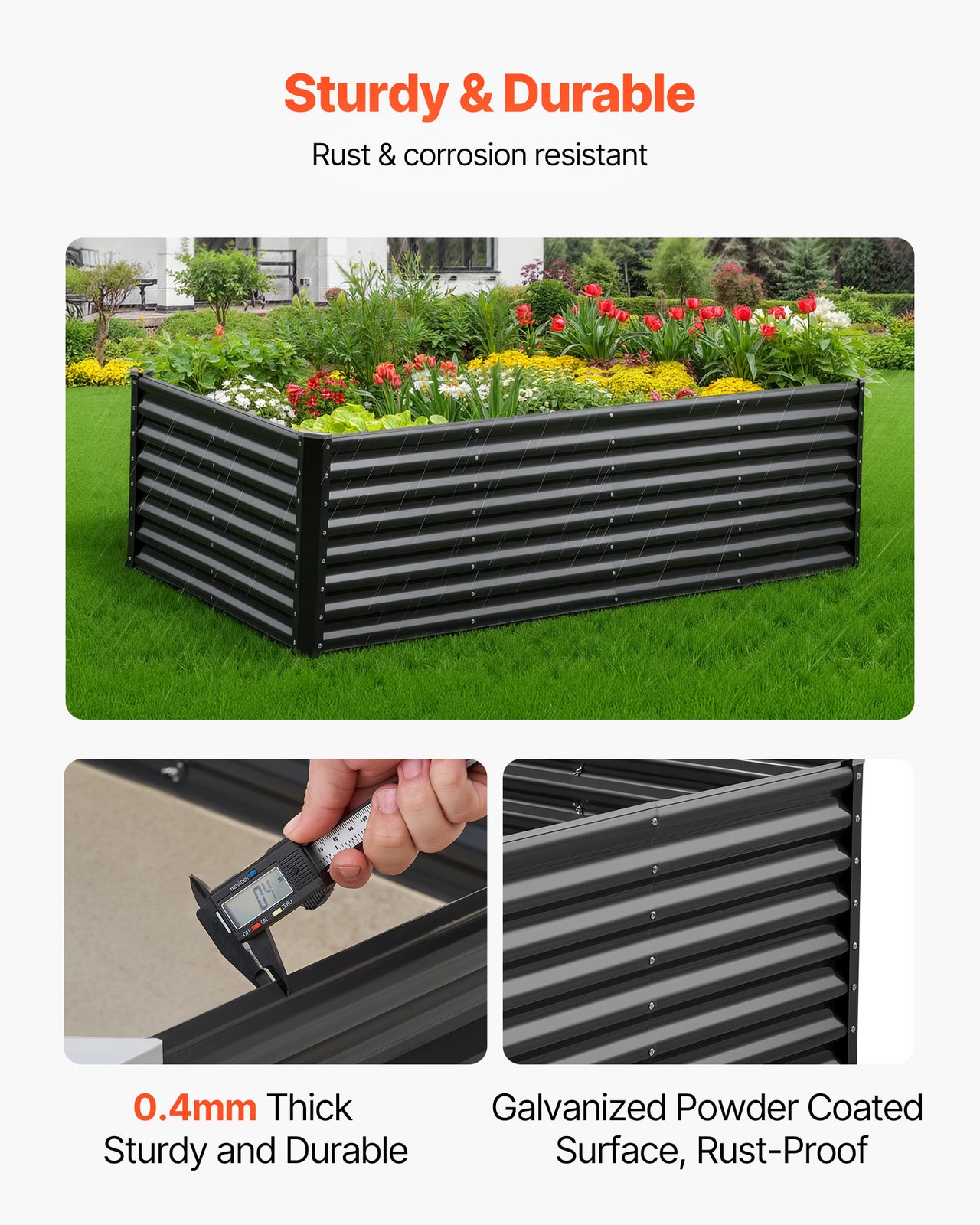 VEVOR Metal Raised Garden Bed Galvanized Planter Box 8x4x2 ft Outdoor Dark Gray