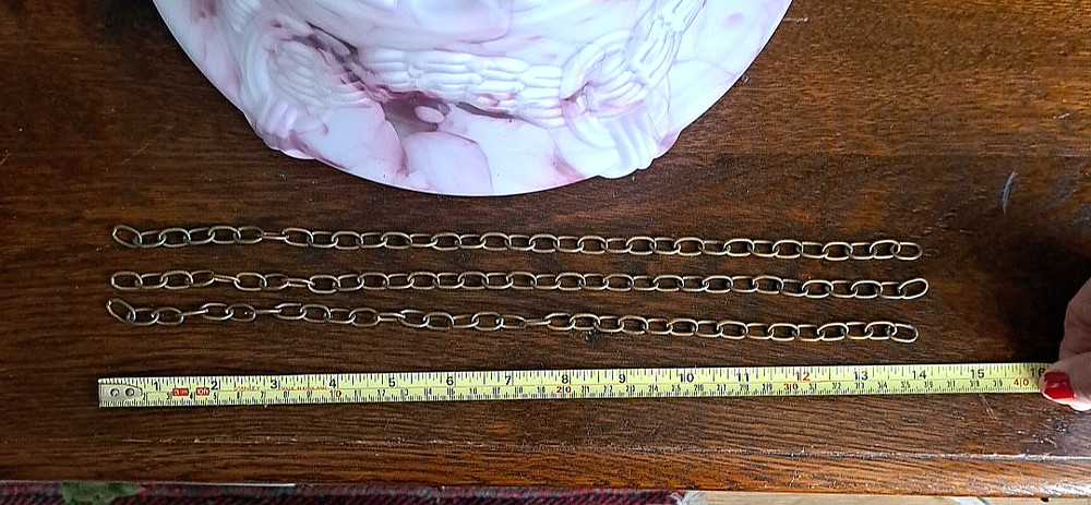 ANTIQUE FLY CATCHER CEILING LIGHT RASPBERRY PINK MARBLED GLASS SHADE & CHAINS