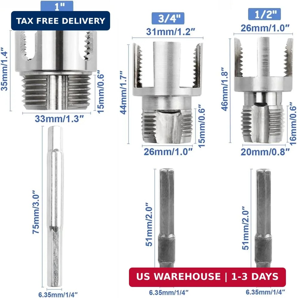 Wolfride 3Pcs Pipe Thread Cutting Tool, Integrated Internal & External Pipe Thre