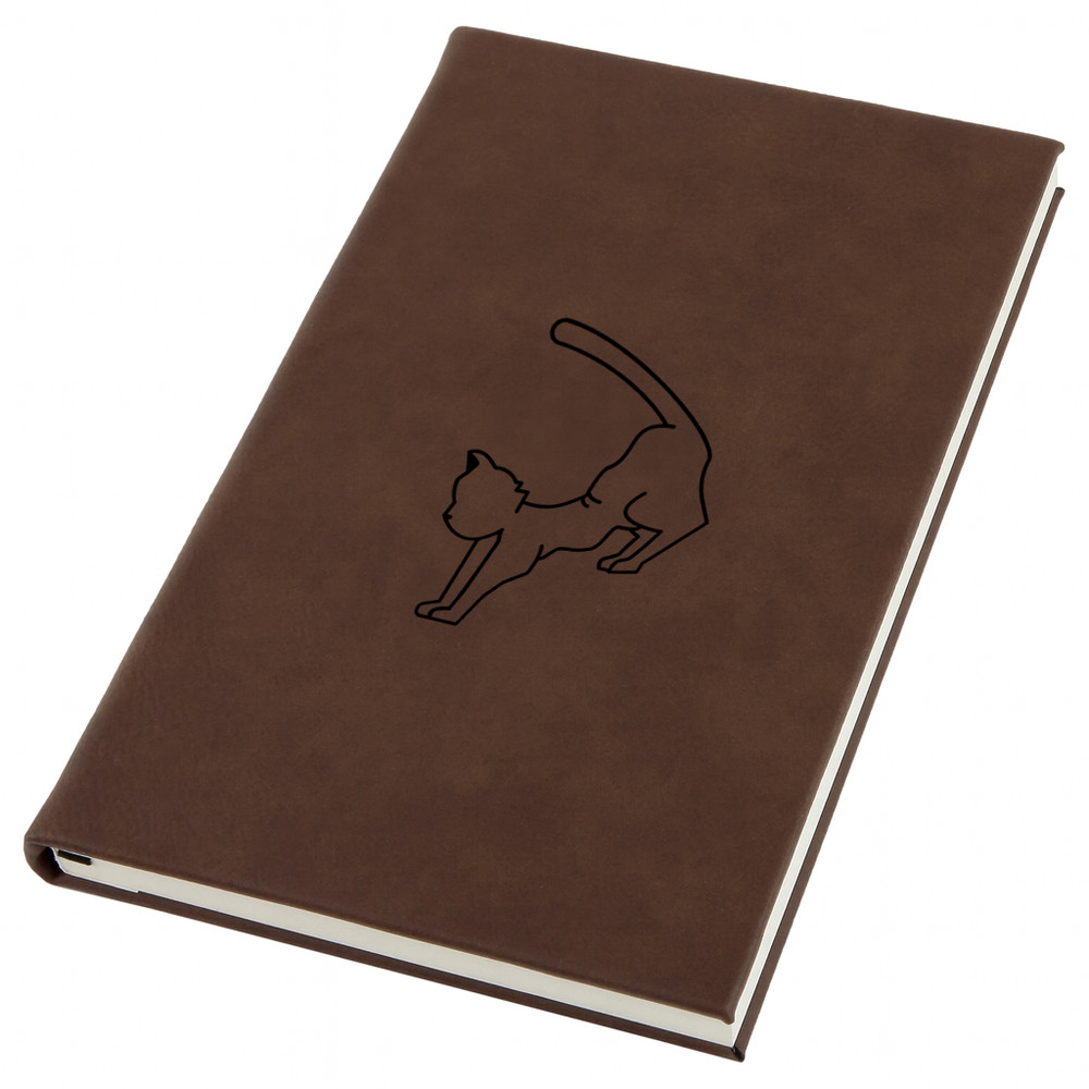 Landing Cat Engraved Leather Journal, Personal Planner with Lined Pages