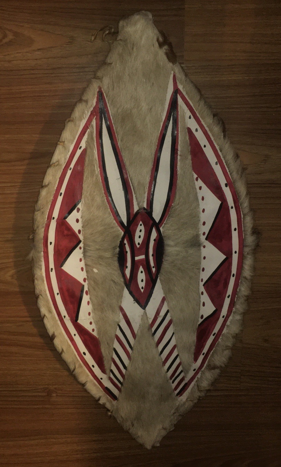 African Maasai Cowhide Shield And Knife Tribal Kenya Ethnic Painted Masai 30x16”