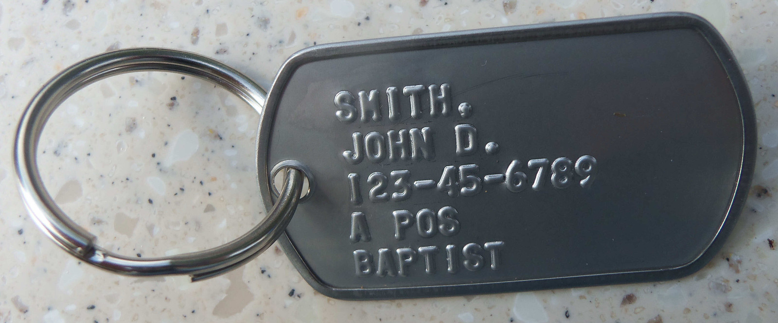 Real Standard Embossed Military Issue GI Dog Tag Dogtag Keyring Made Just For U