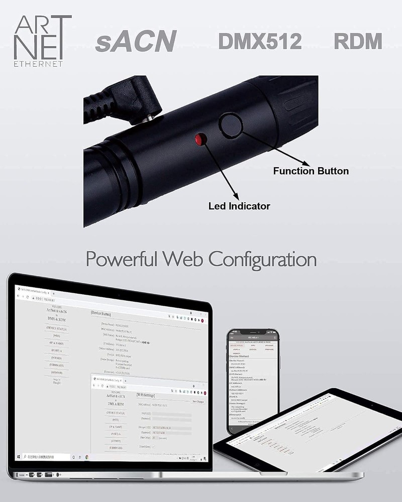Compact 2.4G Wireless DMX Controller with Wi-Fi, 1,500 ft Range & Artnet Support