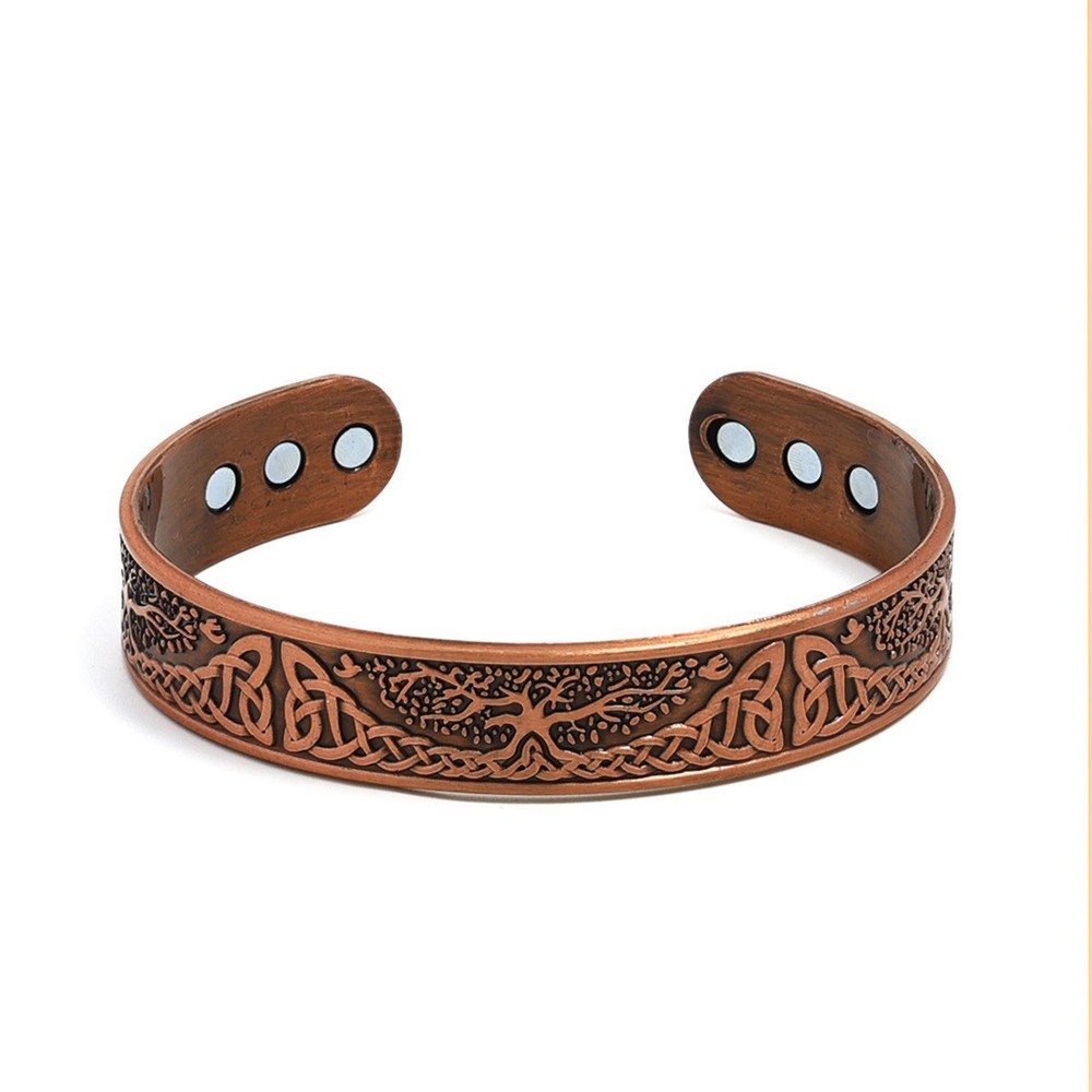 Men's Bracelet Magnetic Solid Pure Copper Bangle Tree Therapy Relief Arthritis