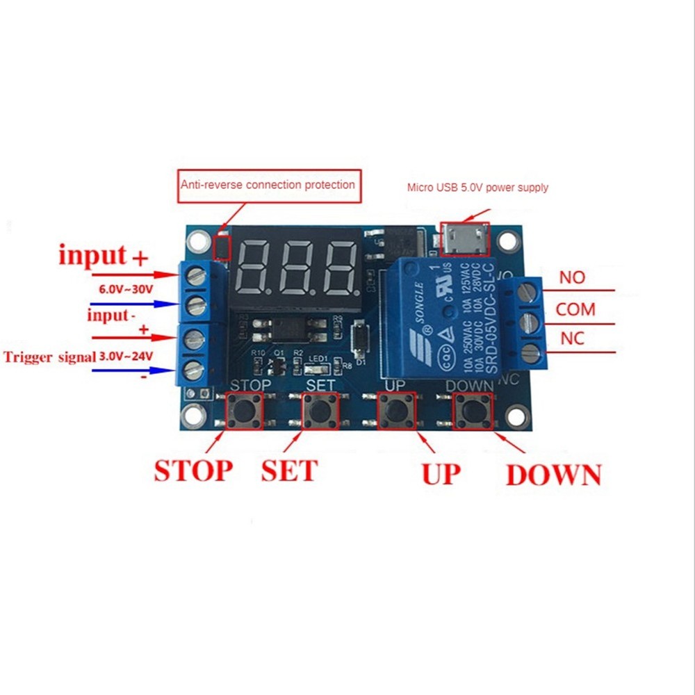 DC 6-30V Support Micro-USB 5V LED Display Automation Cycle Delay Timer9421