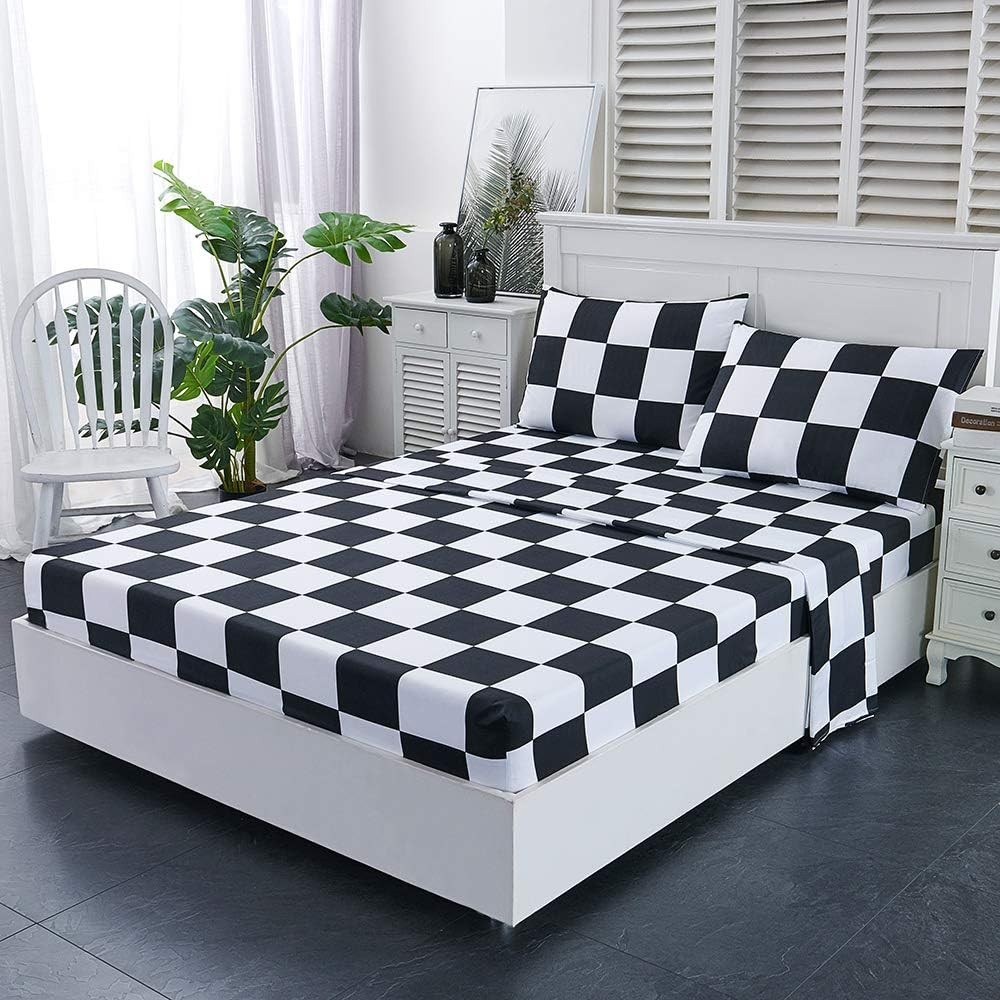Luxurious Deep Pocket Bed Sheet Set - Full Size Soft Microfiber, Plaid Design