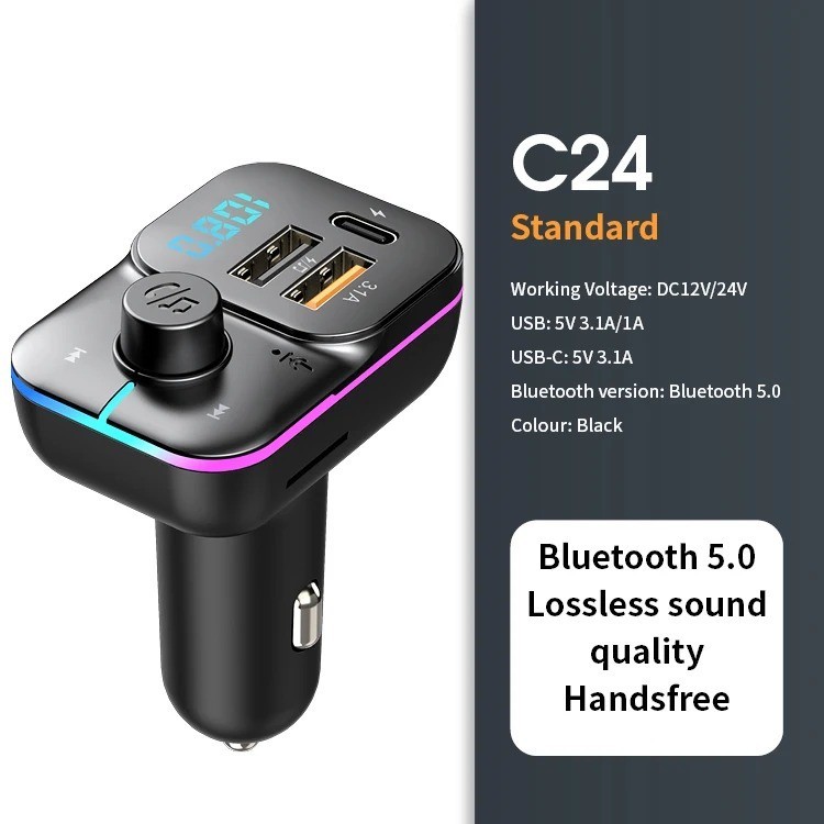 Bluetooth 5.0 Car FM Transmitter Handsfree MP3 Player 22.5W USB Quick Charge