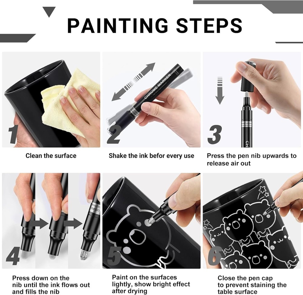 3Pcs Silver Liquid Mirror Chrome Markers Permanent Reflective Metallic Paint Pen