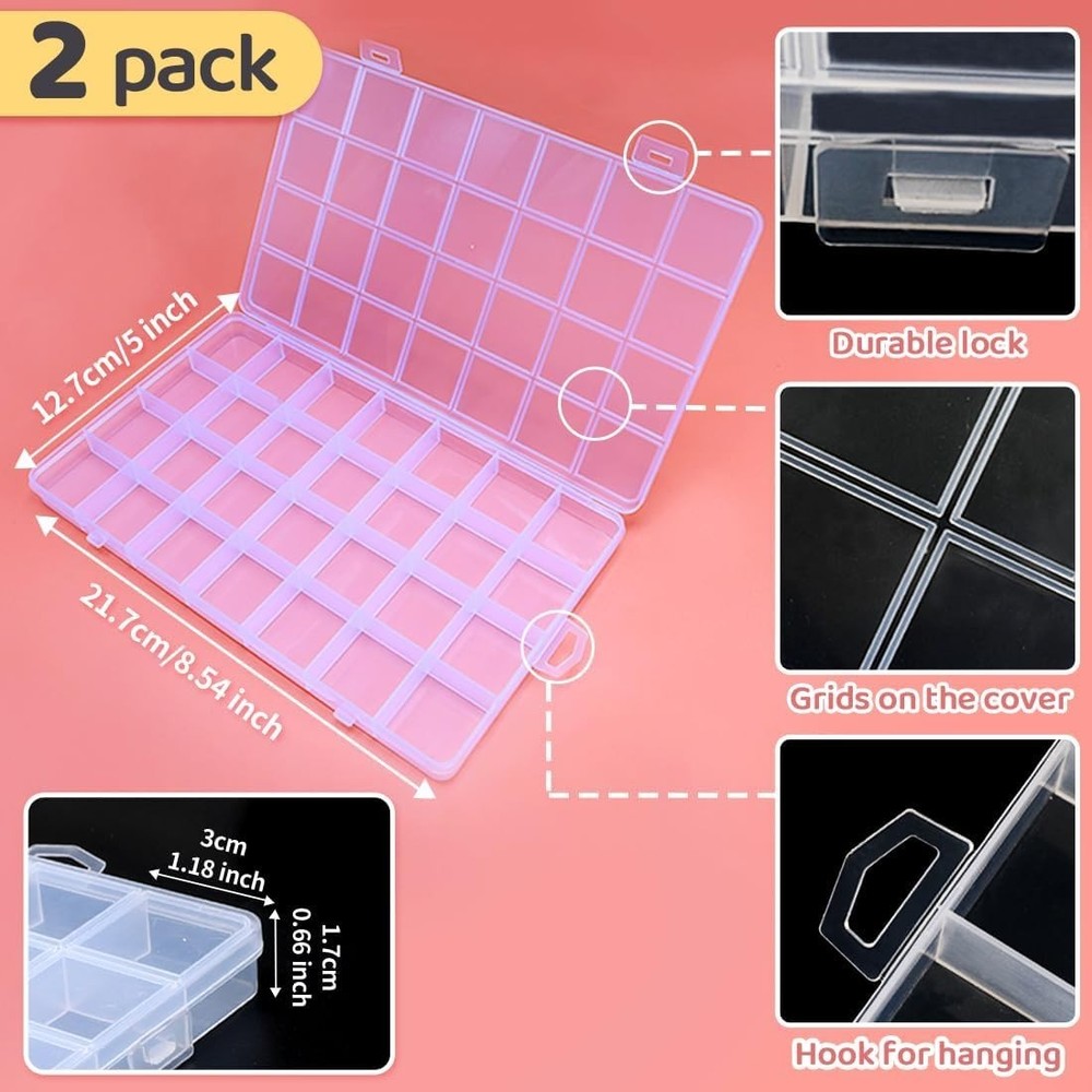 28 Grids Plastic Bead Organizer Box, Organizer Container Storage Box, Divider...