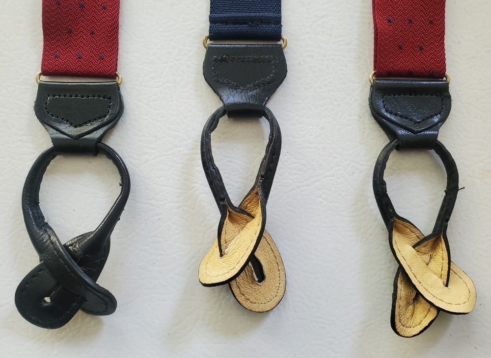 Red Elastic Adjustable Men Solid Brass Braces Suspenders. Made In New England.