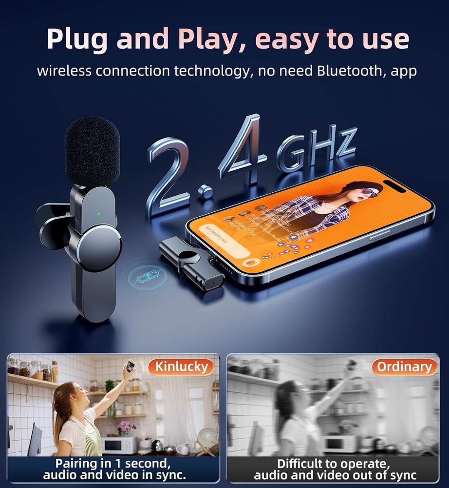 Mini Mic Pro Wireless Microphone for iPhone iPad Android Lavalier Microphone ...