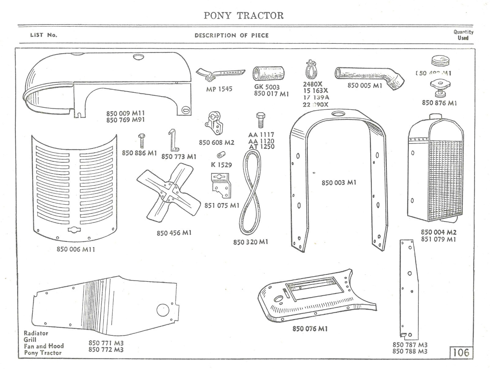 1952 Massey Harris Pony Tractor Motor Accessories Repair Parts Catalog Manual