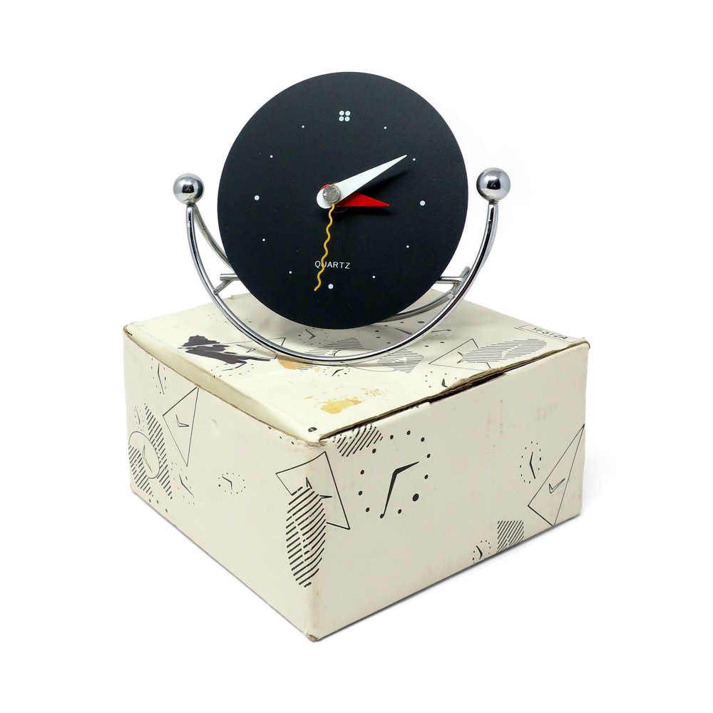 1980s Postmodern Chrome Rocking Desk Clock