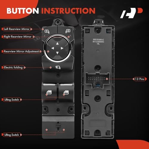 Master Power Window Switch Compatible with Ford Mustang 2015-2023, Front Left