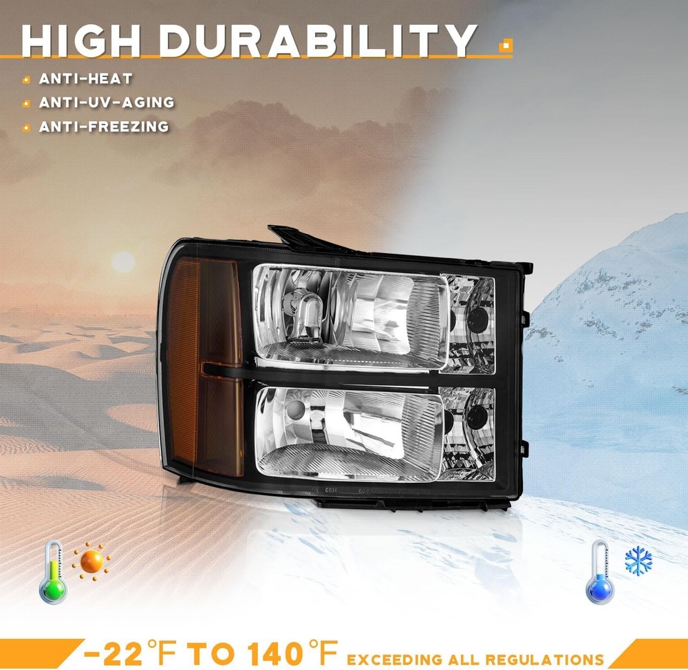 GMC Sierra Headlights 2007-2013 Black Housing Pair