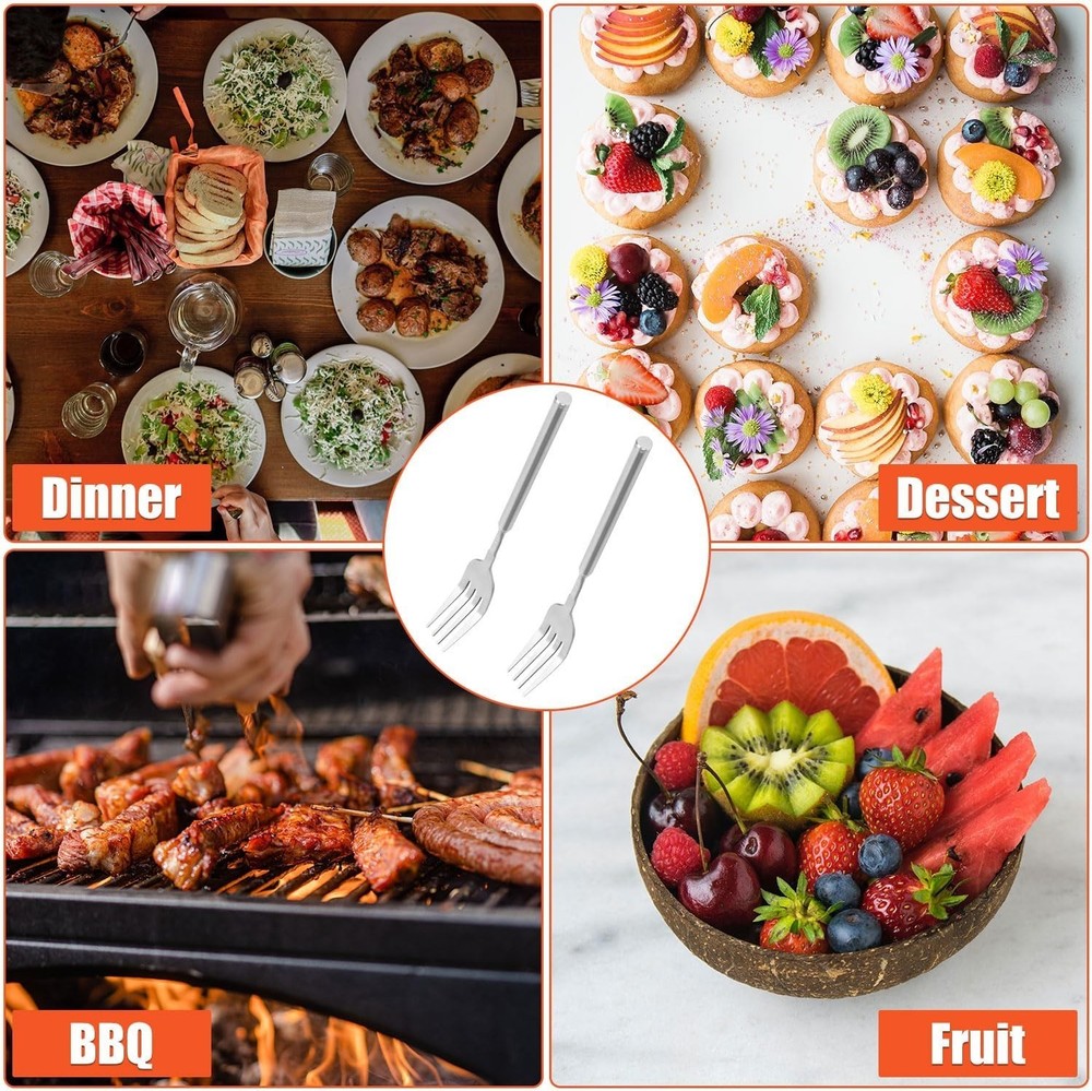 2Pcs Extendable Fork, 8.66-25.59 Inch Extra Long Handle Telescopic Expandable Fo