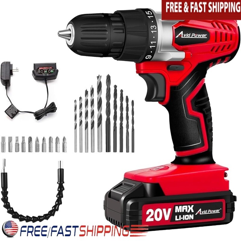 20V MAX Lithium Ion Cordless Drill Set W/ Charger 22pcs Bits LED Light New