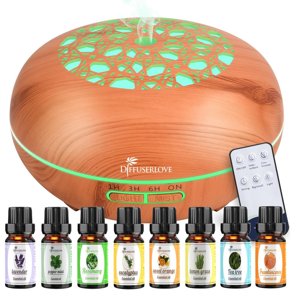 Diffuserlove Essential Oil Diffuser 550ML Remote 8 Piece Set, Yellow