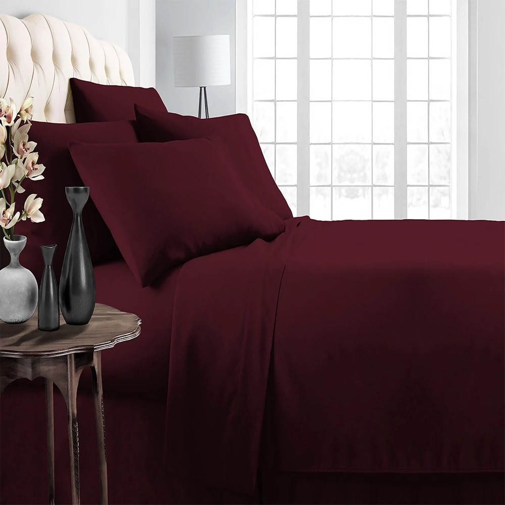 1000 TC OR 1200 TC Egyptian Cotton Wine Bed Sheets Solid Extra Deep Pocket