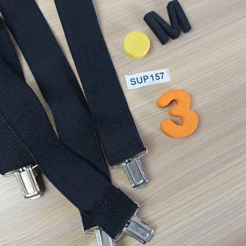 Suspender Mens Black Clip On X Back Adjustable Strap Stretch Elastic