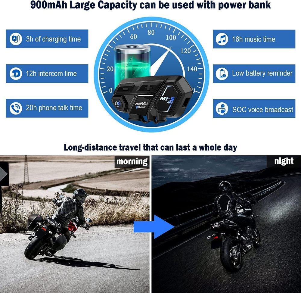 Motorcycle Bluetooth Intercom, Music Sharing, M1S Pro 2000M 10 Riders Group Helm
