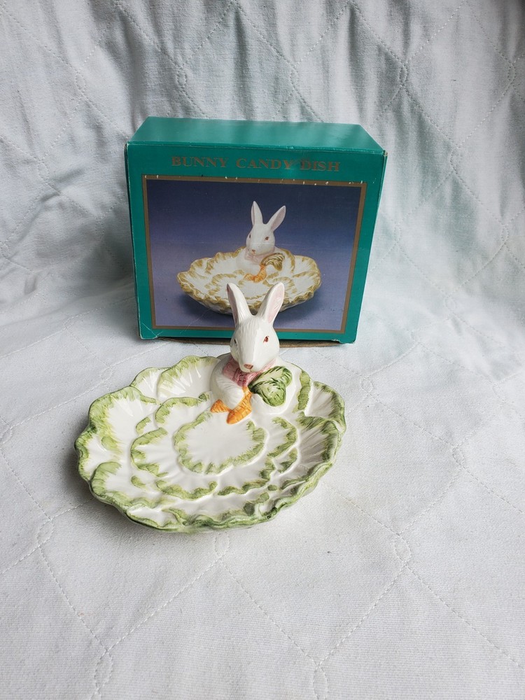 World Bazaars Hand Painted Ceramic Candy Dish With Bunny
