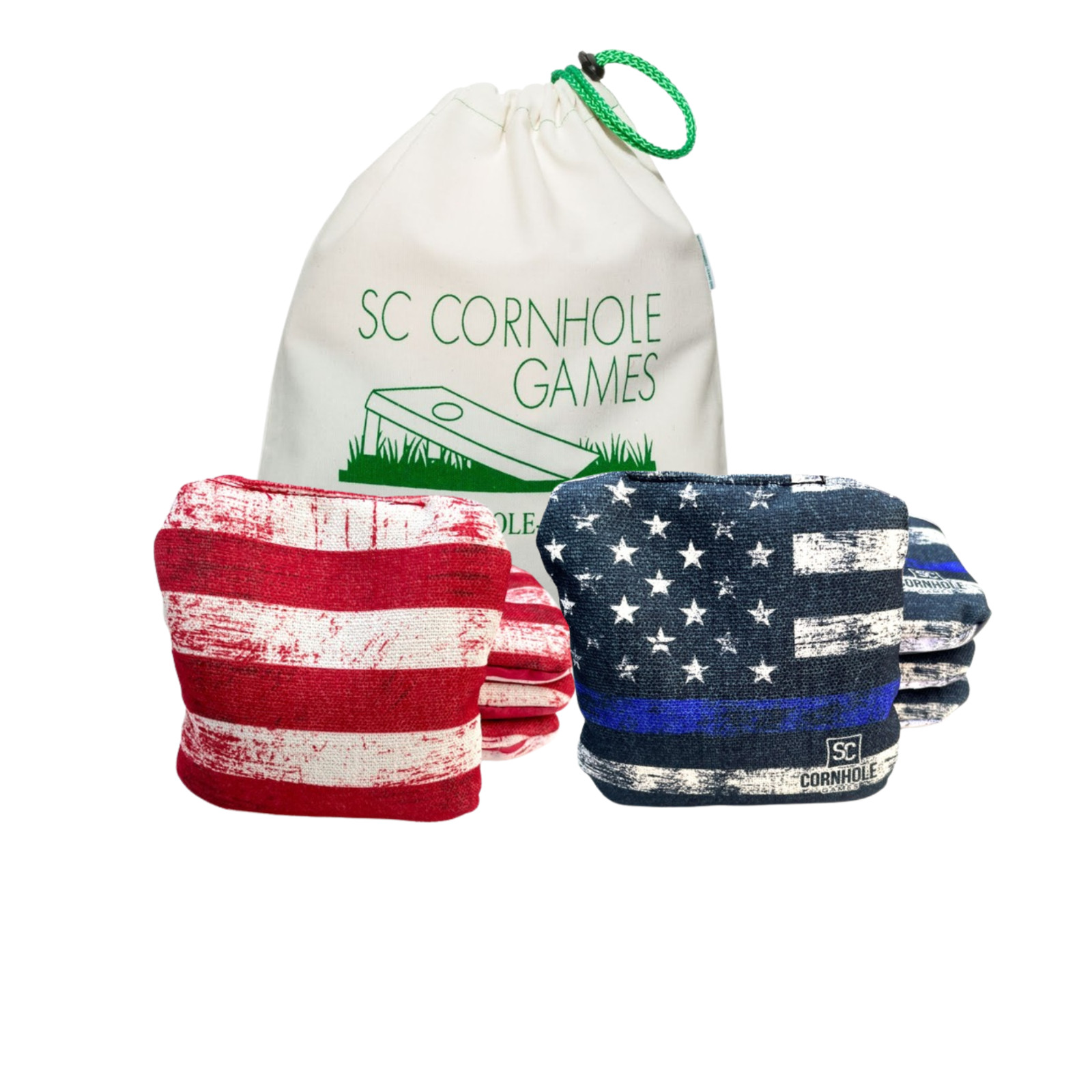 Professional Slide/Stick Cornhole Bags (Set of 8) - Blue Line/Stripes -Free Tote