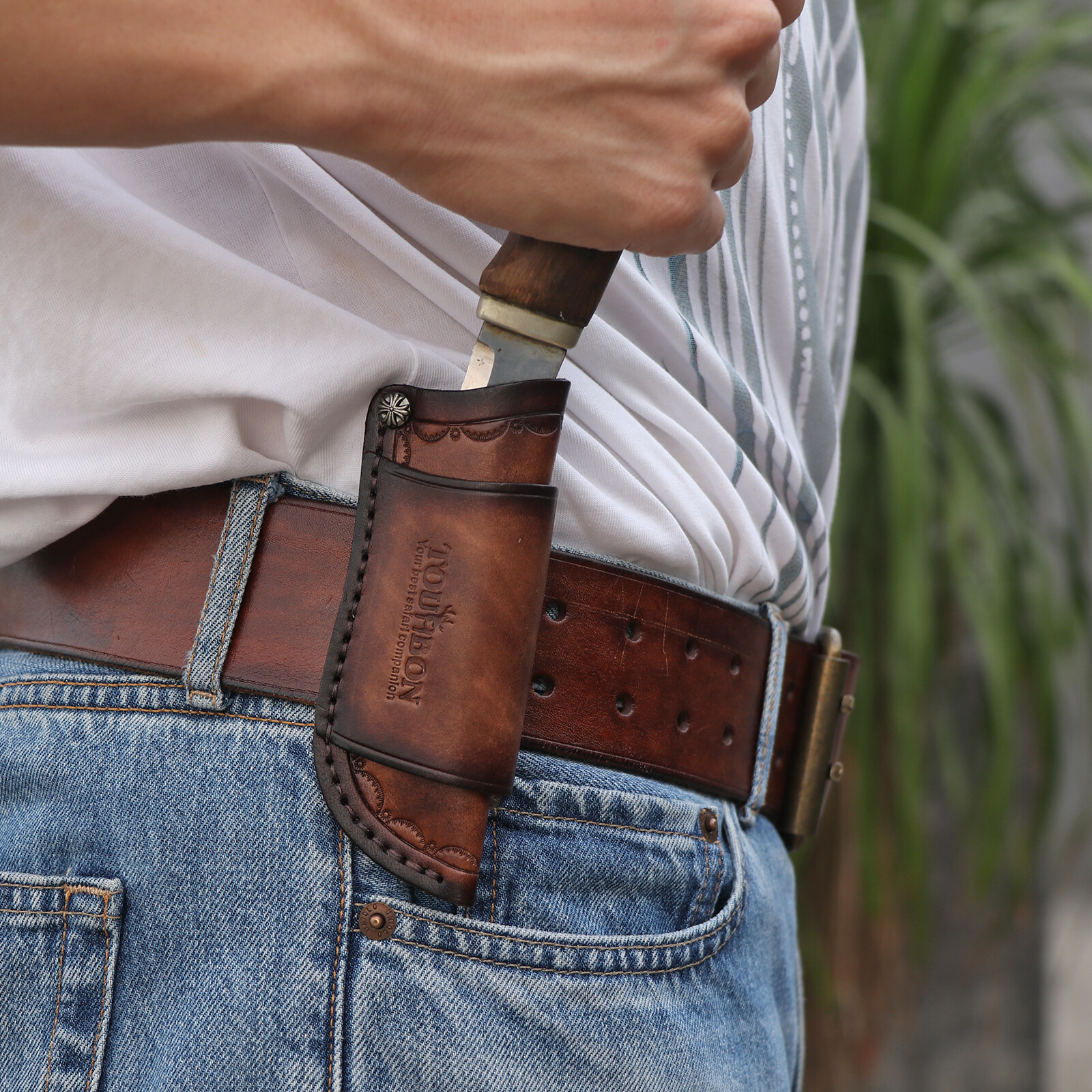 TOURBON Real Leather Folding Knife Belt Holster Horizontal/Vertical Sheath US