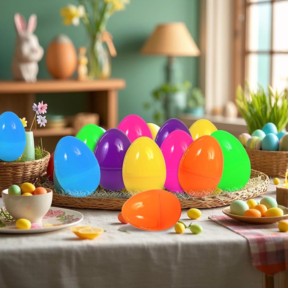 UOUYOO Empty plastic eggs 3.4 inch unfilled plastic Easter eggs for Easter Egg H