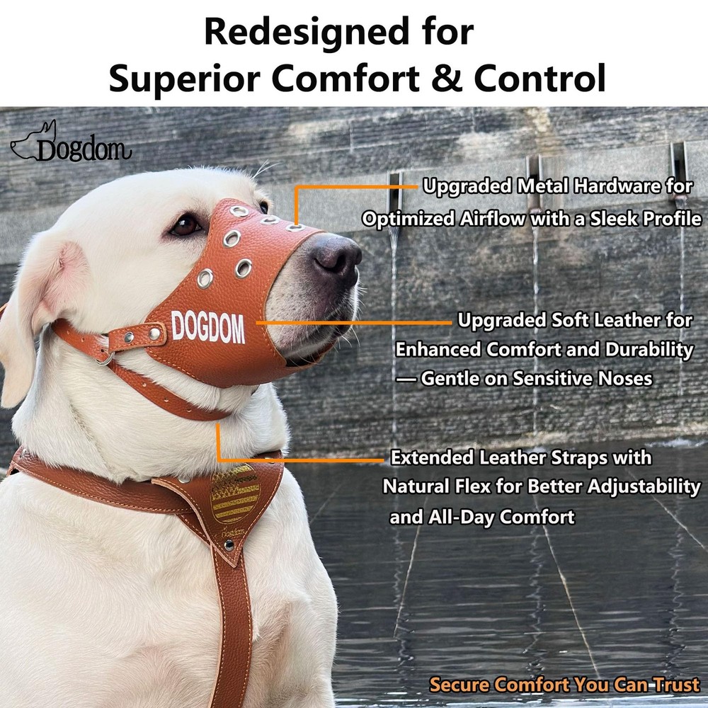 Leather Dog Muzzle for Medium & Large Dogs – Adjustable & Secure Fit, Lightwe...