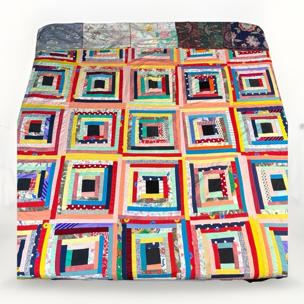 Vtg Handmade Scrap Patchwork MultiColor patterns 76x90 Quilt Full Queen King